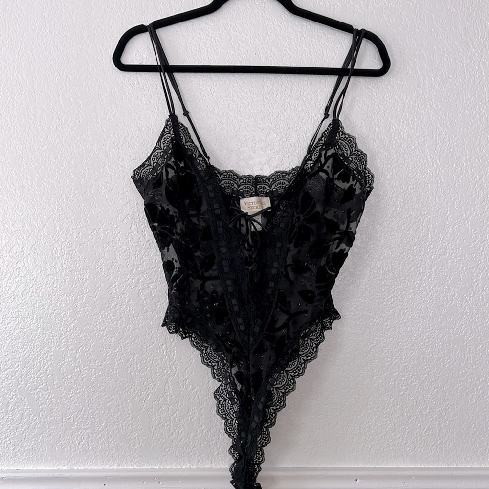 Vintage retro 90s Victorias Secret black teddy bodysuit M